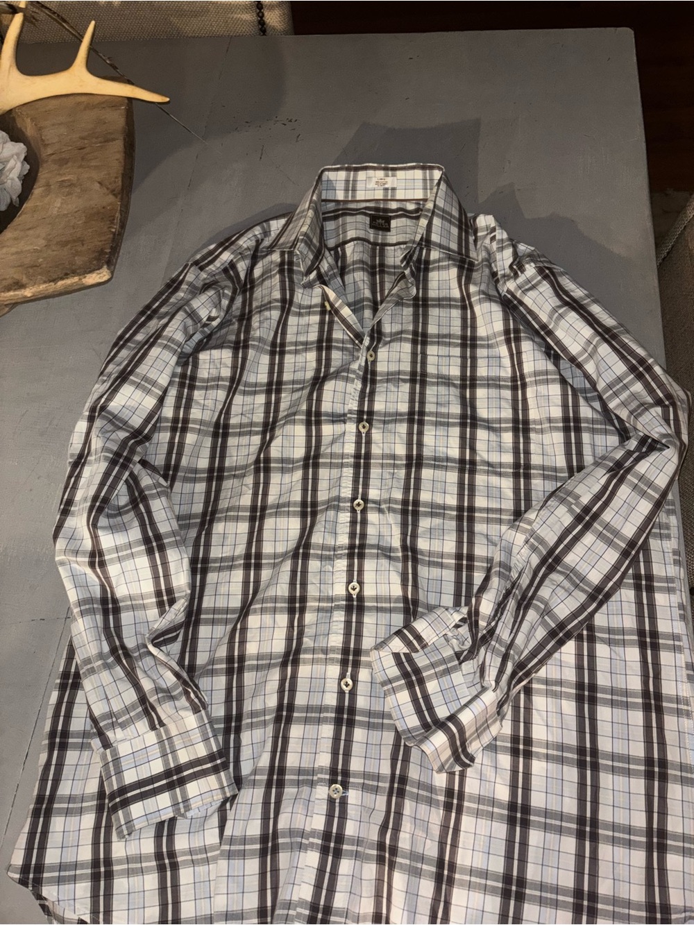 Peter Millar Men's Plaid Button-Down Shirt - White and brown large